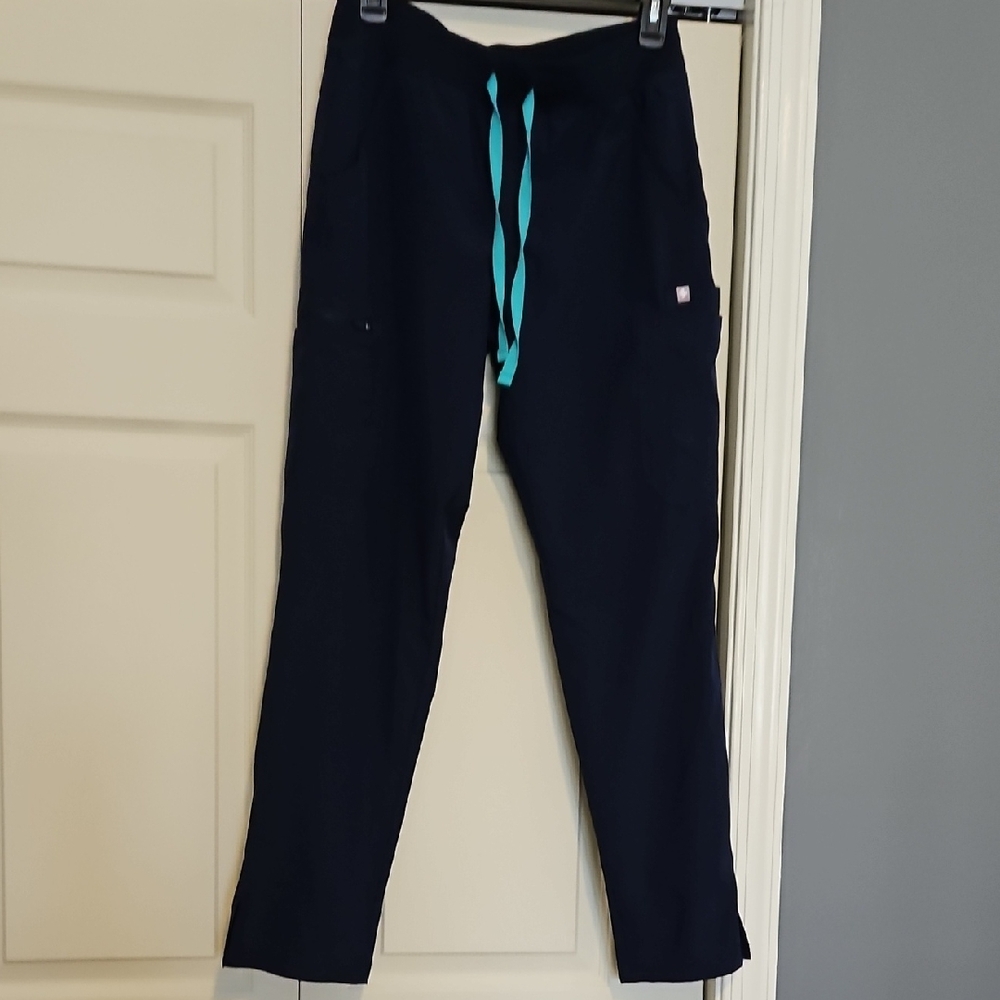 Figs Navy Scrub Pants with Teal Drawstring